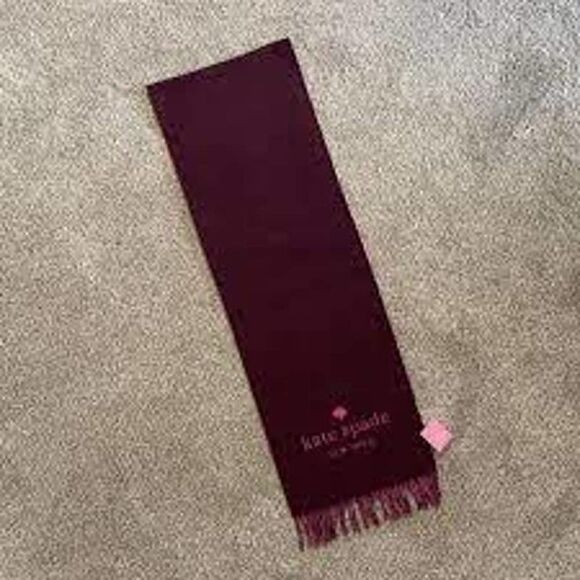 Kate Spade NEW with Tags Wool Cashmere Logo Oblong Scarf in Midnight Wine - Picture 3 of 5